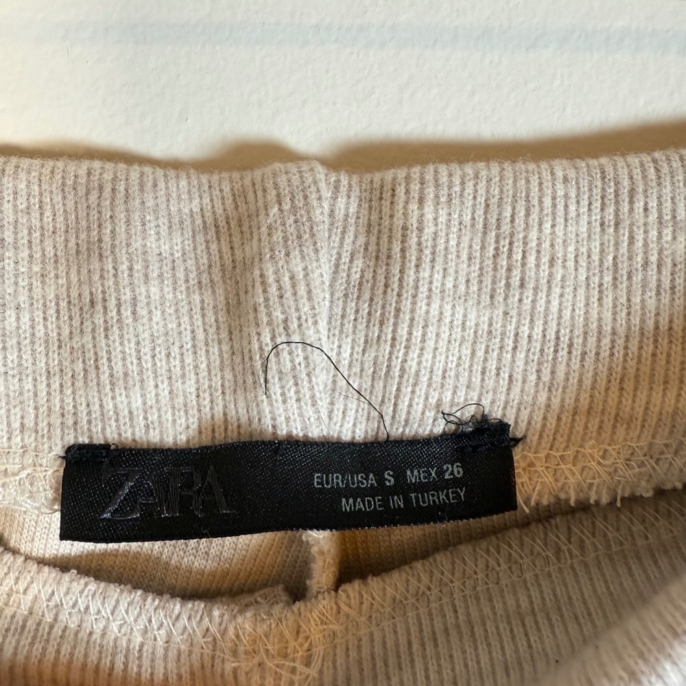 Zara Knit Ribbed Wide Leg Pants Small Pull On Loungewear High Waisted Front Seam - Picture 3 of 4